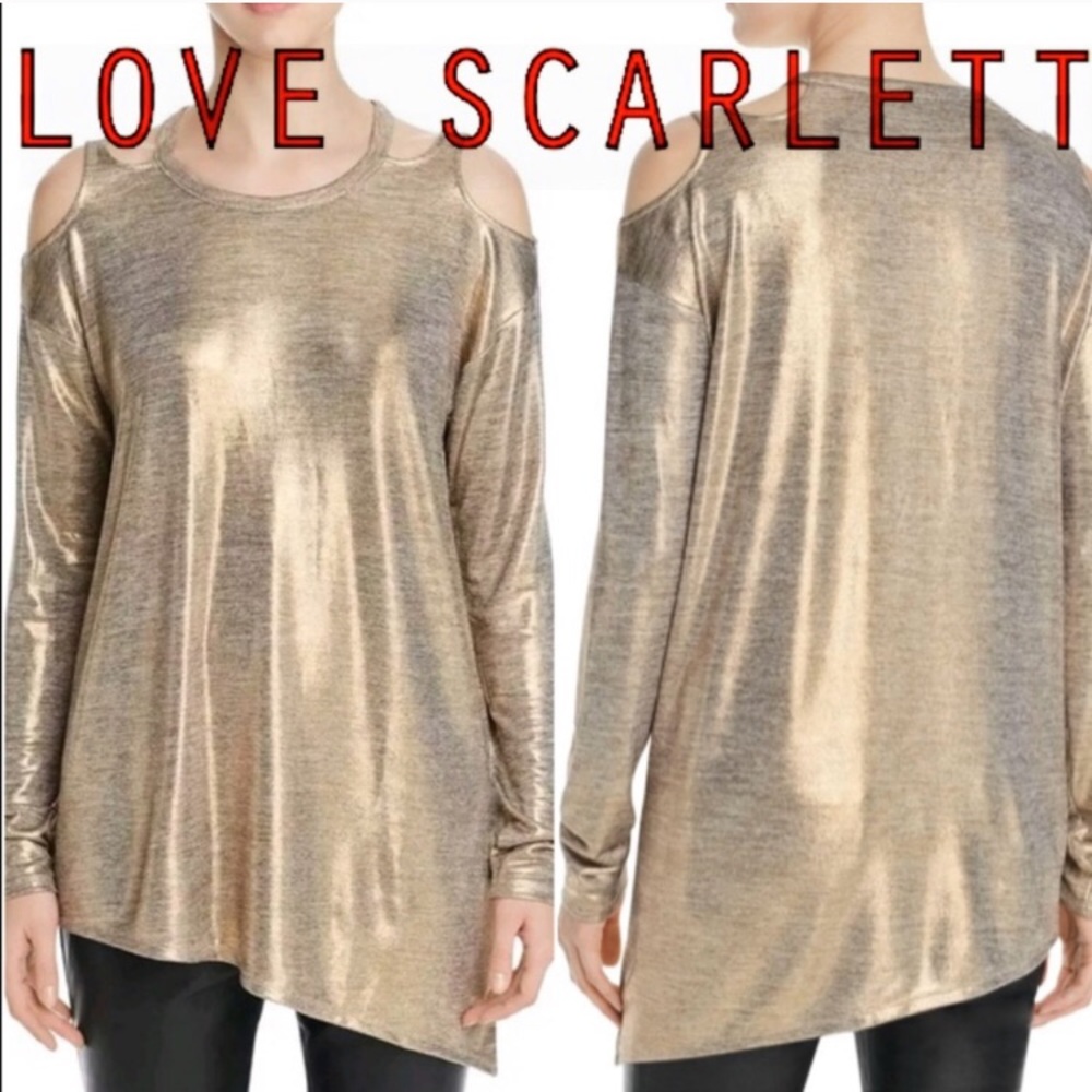Love Scarlett Metallic Gold Asymmetrical Top Sz S
